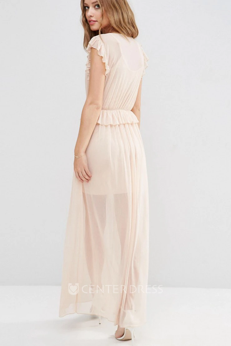 Sheath V-Neck Sleeveless Chiffon Bridesmaid Dress With Ruching