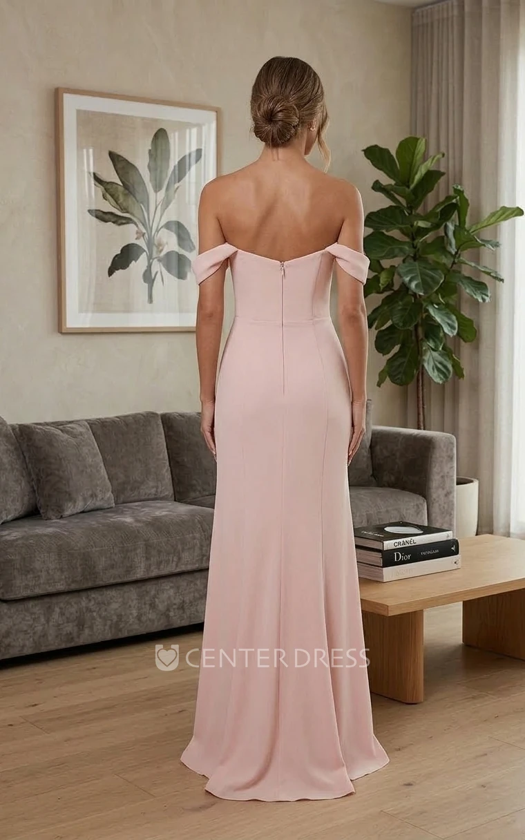 Simple Off-the-Shoulder Evening Gown High Slit Formal Party Dress Sleeveless Maxi Gown