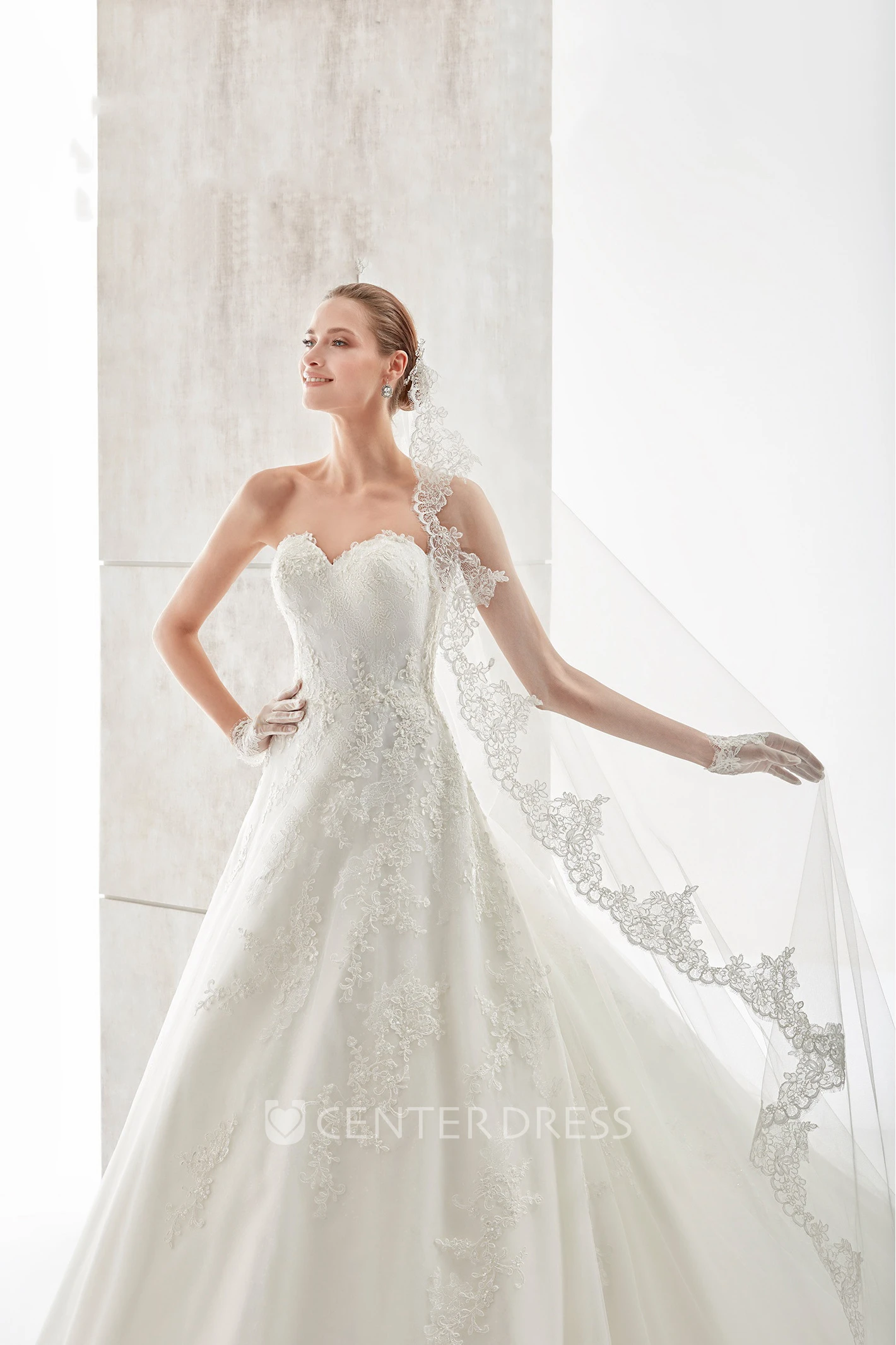 Sweetheart A-Line Long Wedding Dress With Low-V Back And Brush Train