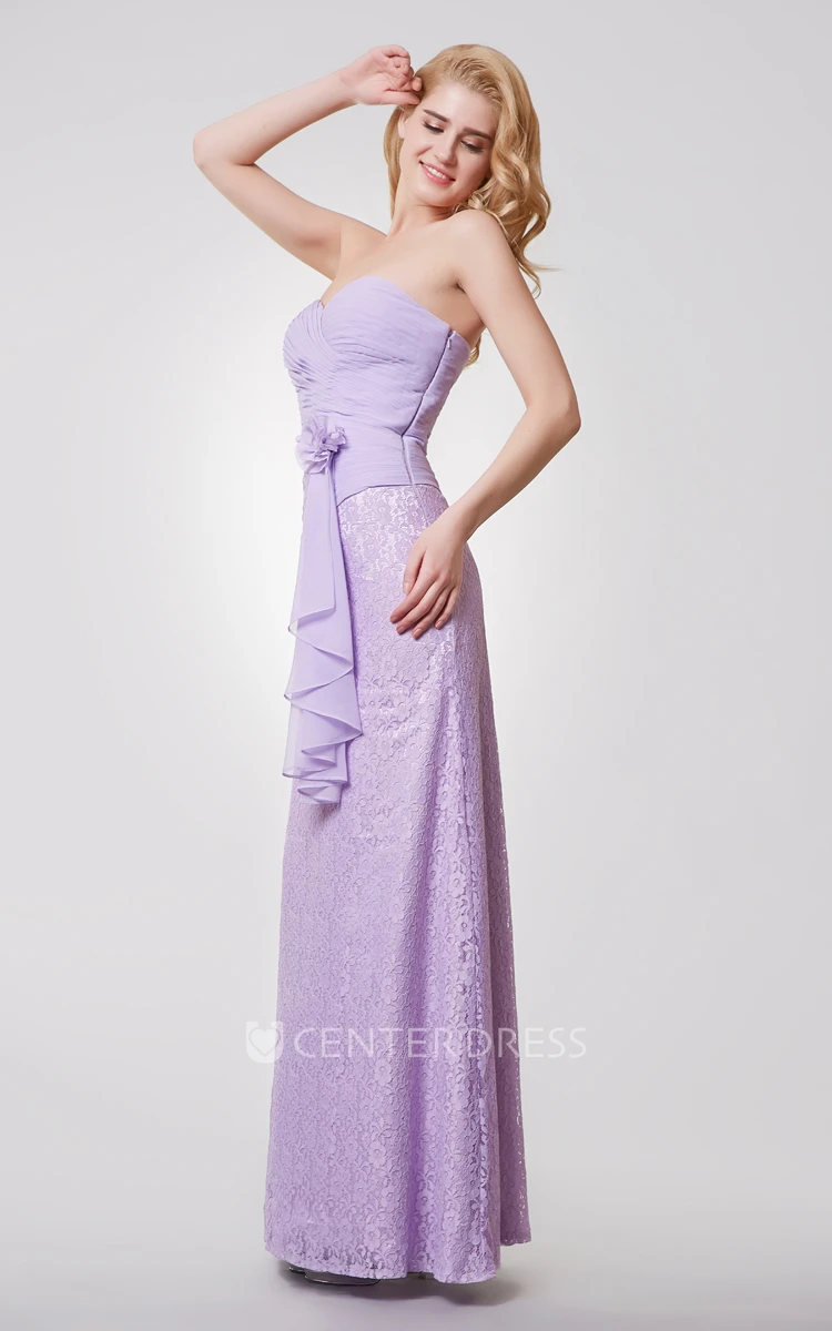 Sweetheart Backless Floral Long Chiffon and Lace Dress