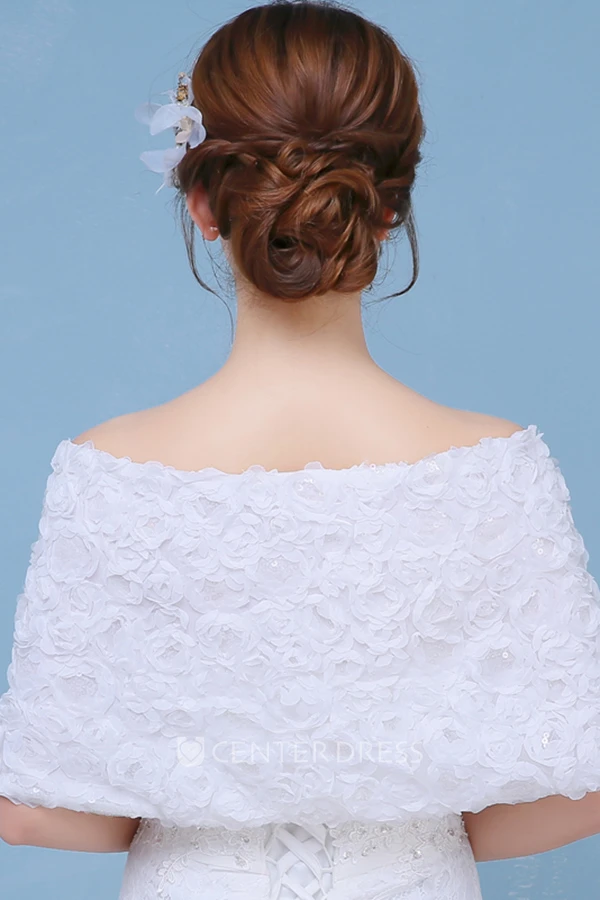 New Three-dimensional Rose Sequins Shoulder Chiffon With White Shawl