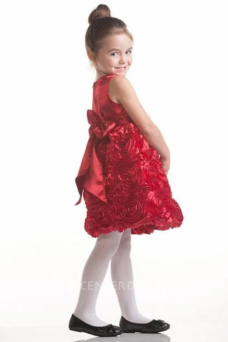Midi Tiered Bowed Satin Flower Girl Dress