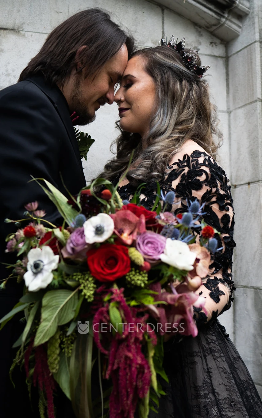 A-Line V-neck Lace Modest Country Spring Wedding Dress With Open Back And Appliques