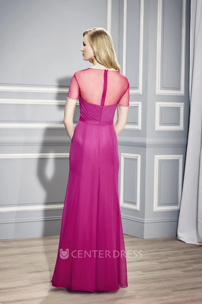 Criss-Cross Short Sleeve Square Neck Jersey Mother Of The Bride Dress