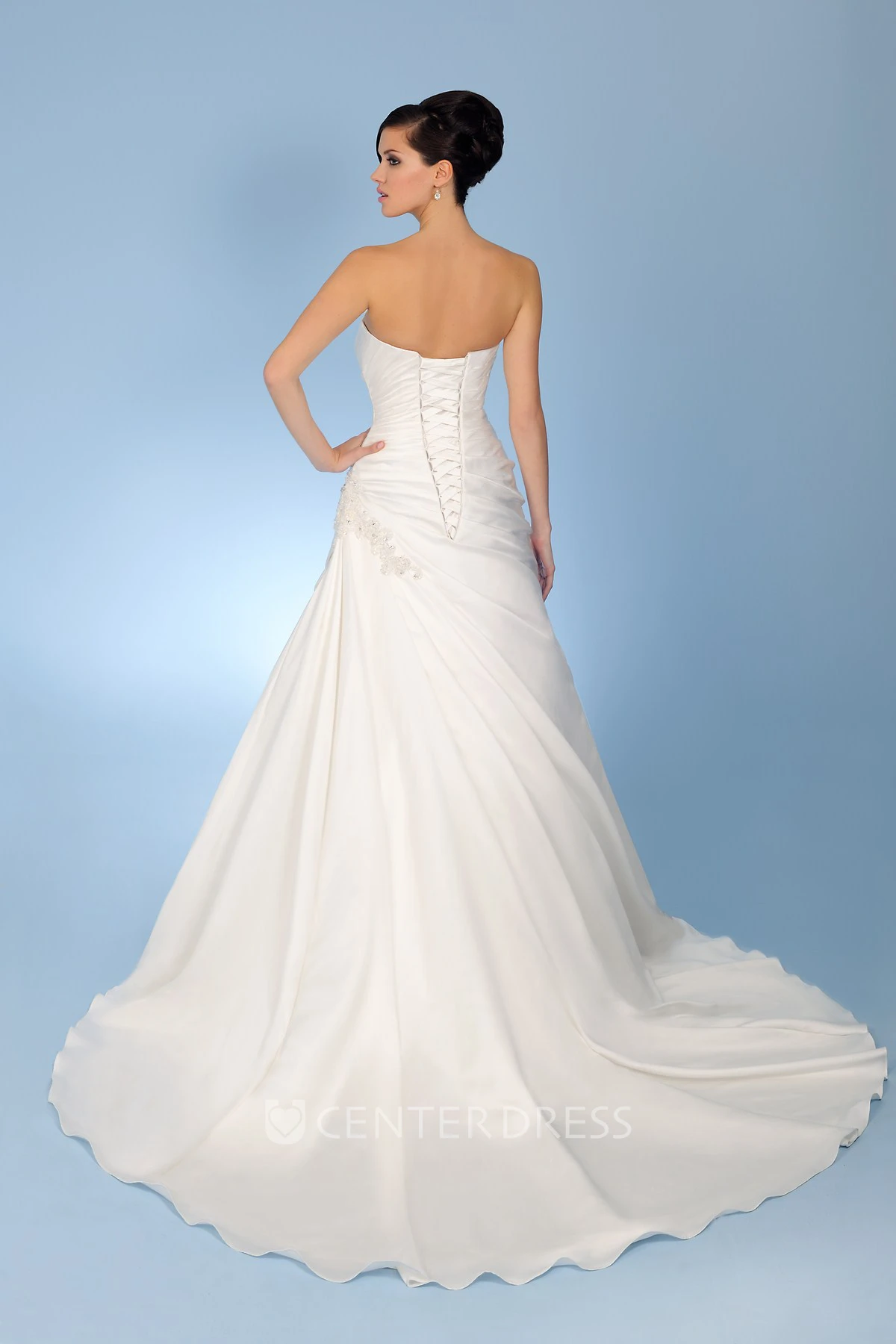Draped Sweetheart Taffeta Wedding Dress With Beading And Lace Up