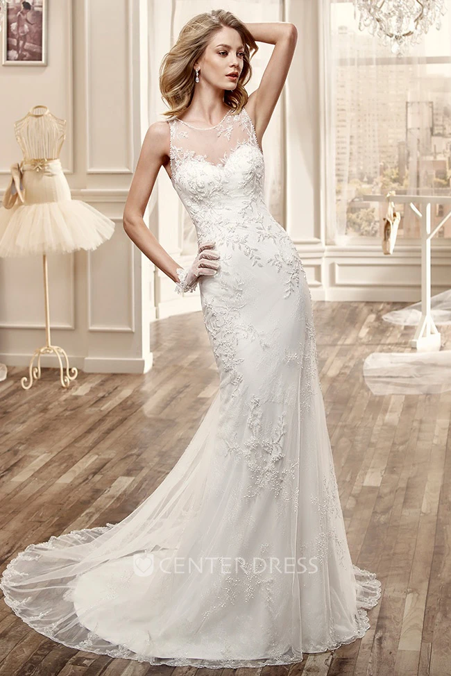 Sweetheart Cap-Sleeve Mermaid Spring Wedding Dress With Illusive Neckline And Back