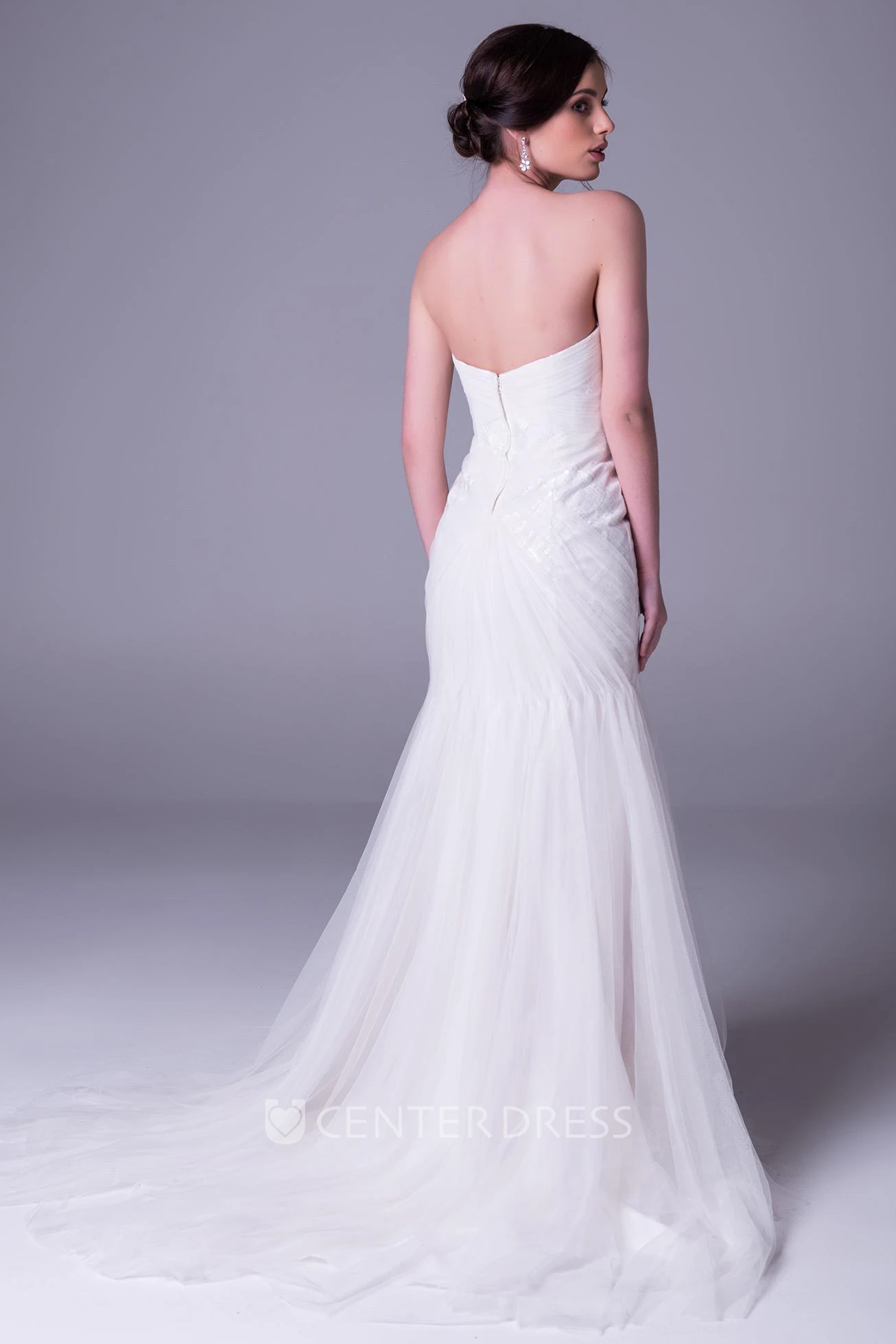 Mermaid Strapless Tulle Wedding Dress With Ruching