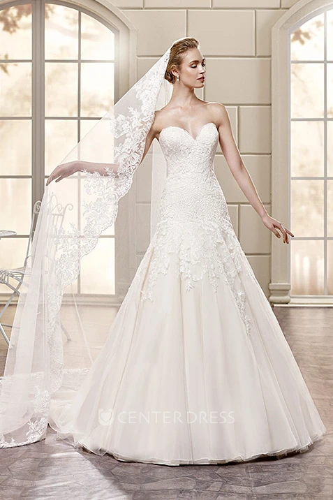 A-Line Sweetheart Maxi Tulle Wedding Dress With Appliques