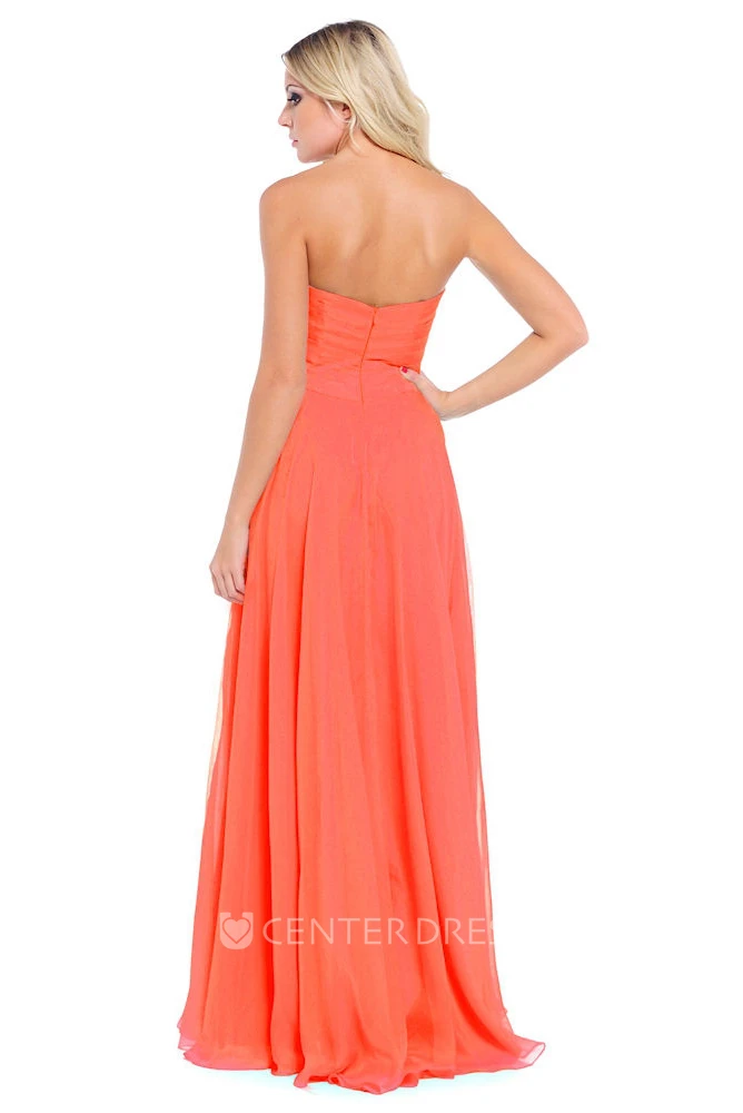 A-Line Sleeveless Criss-Cross Sweetheart Long Chiffon Prom Dress With Draping And Appliques