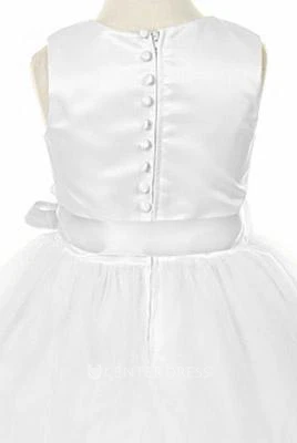 Ankle-Length V-Neck Tiered Tulle&Satin Flower Girl Dress