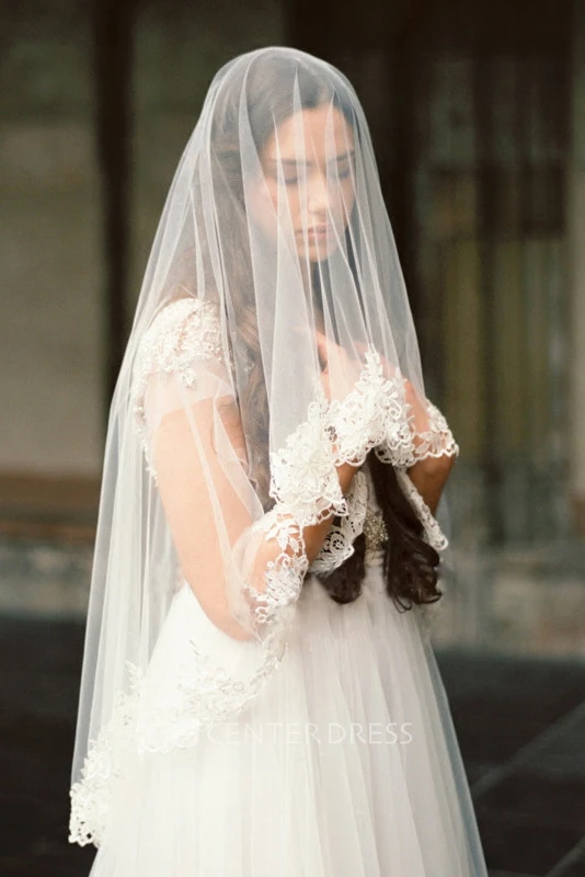 Western Style New Schiffli Lace Applique Soft Tulle Veil