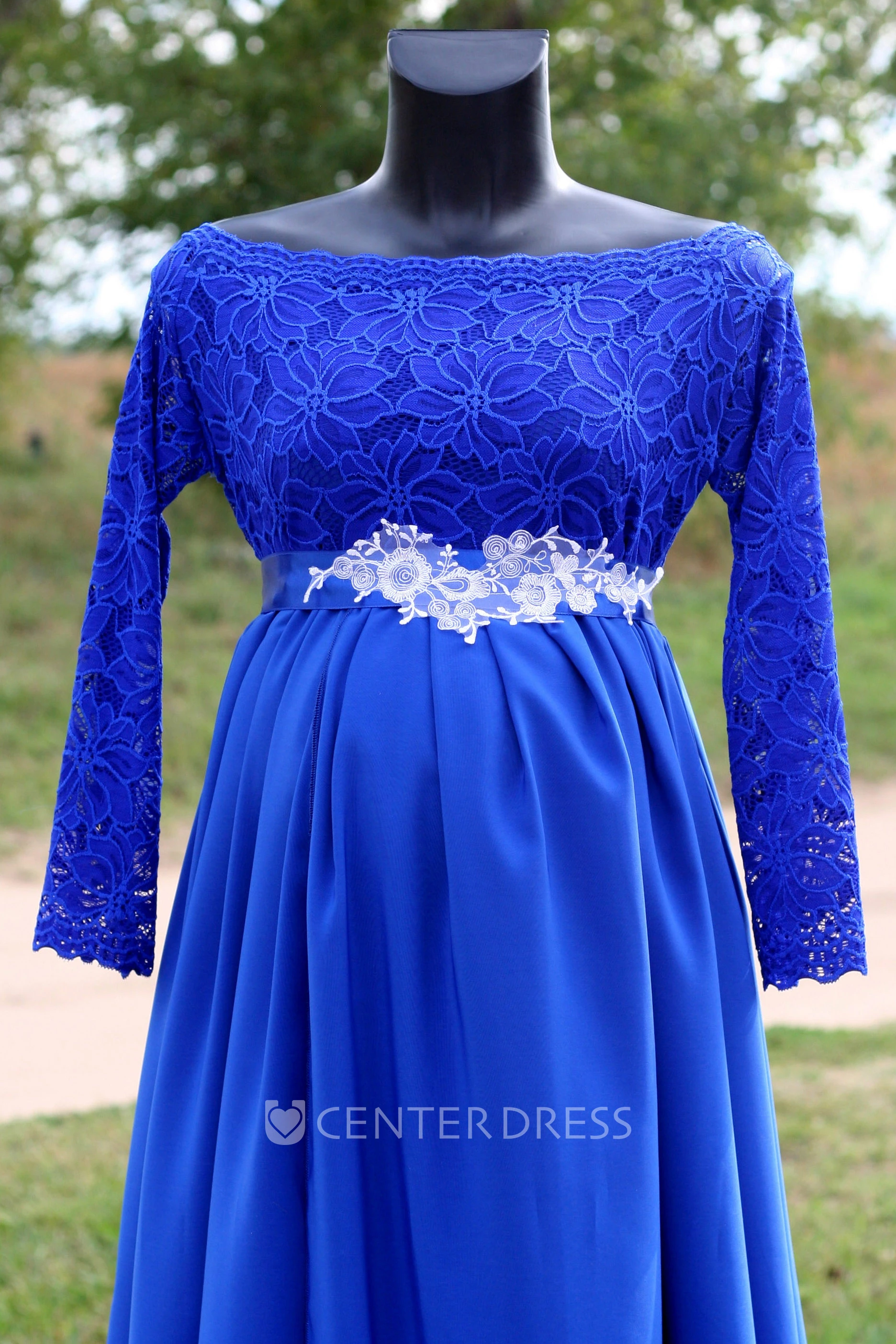 A-Line Sweep Brush Train Long Sleeve Empire Maternity Dress