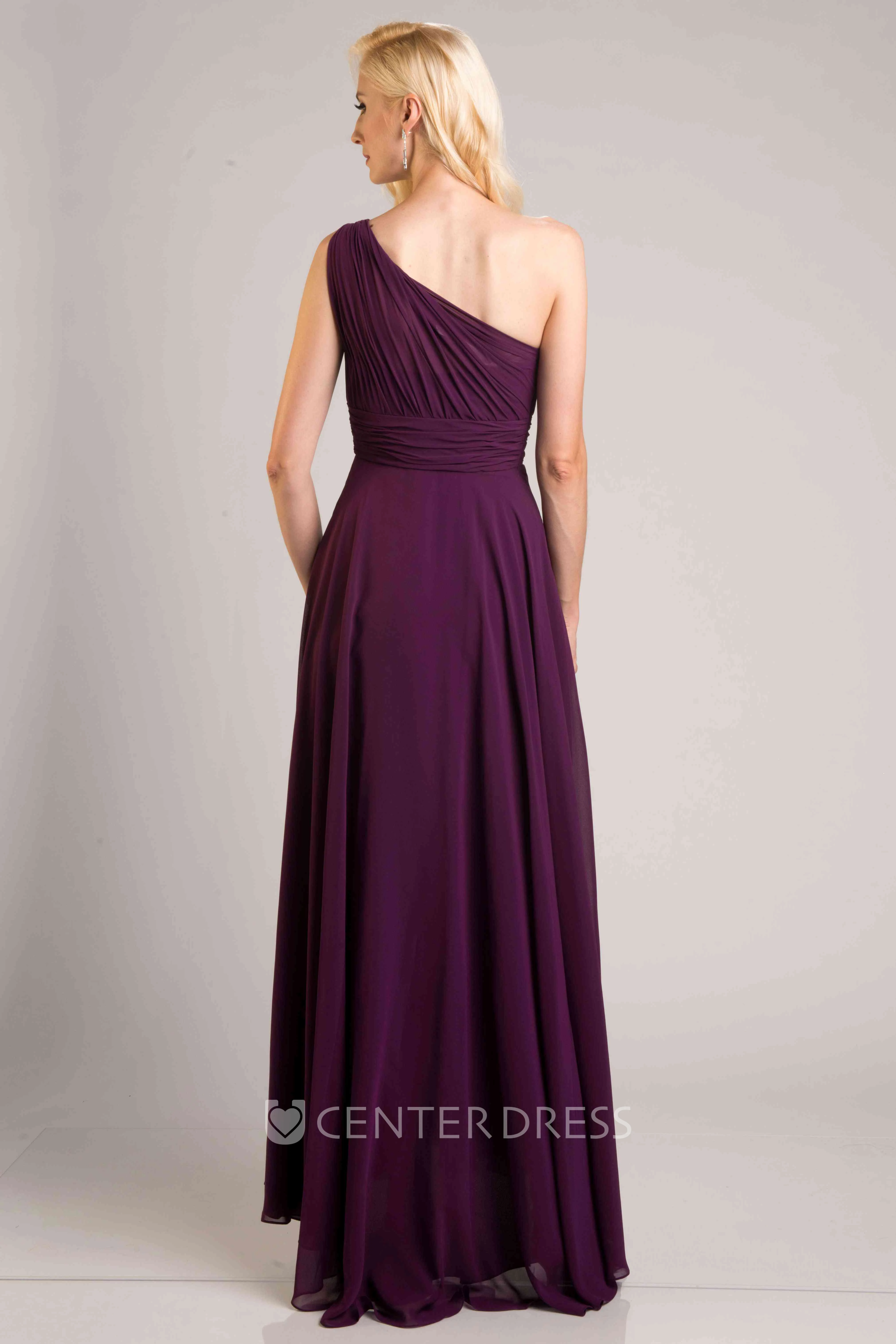 One-Shoulder Chiffon A-Line Bridesmaid Dress With Pleats And Cinched Waistband