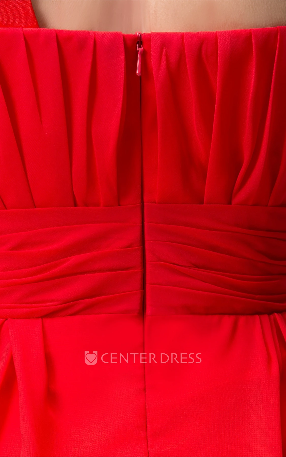 One-Shoulder Chiffon Maxi Dress with Ruching and Floral Epaulet