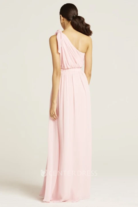 Sleeveless Ruched One-Shoulder Chiffon Bridesmaid Dress