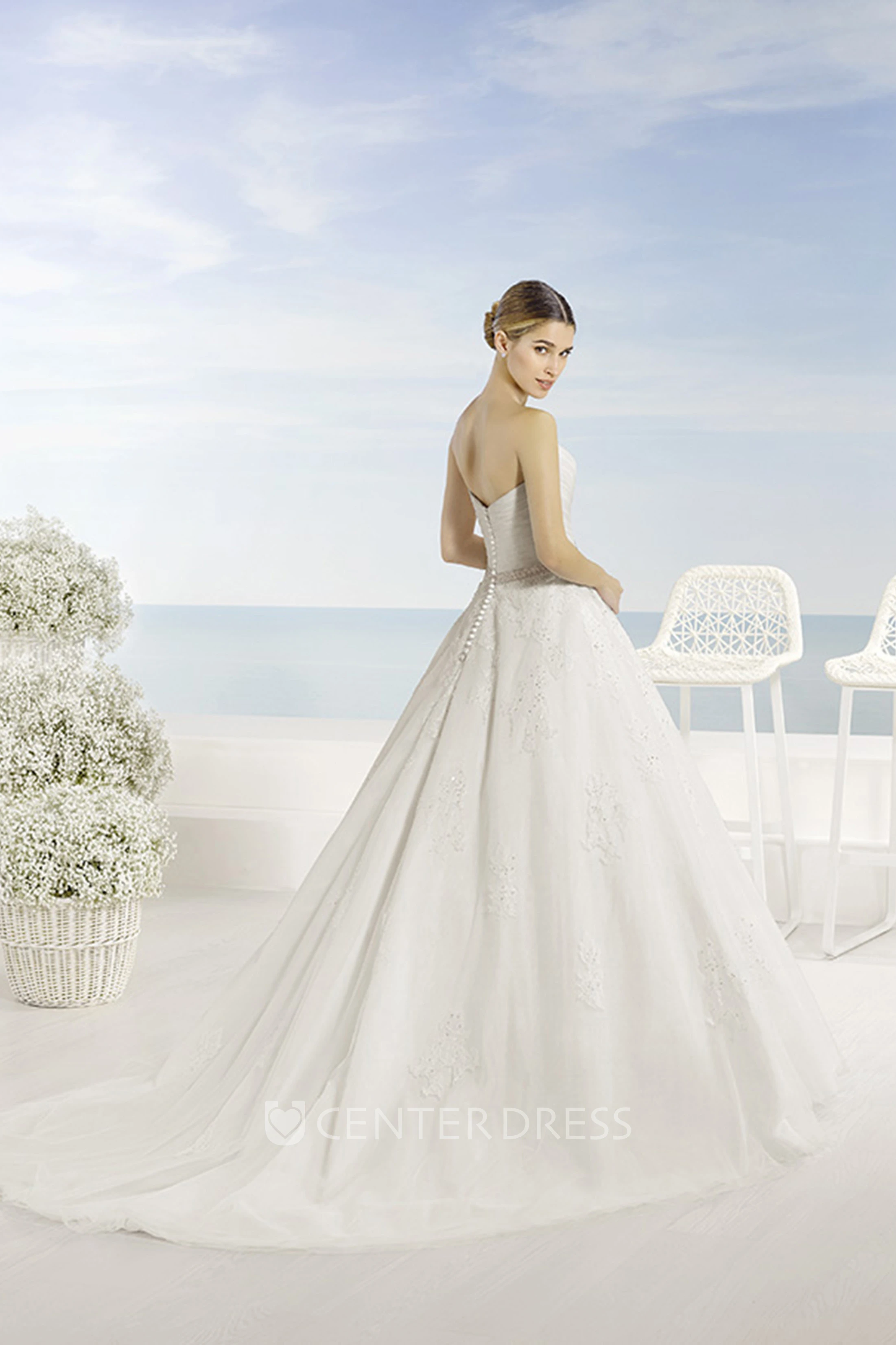 Ball Gown Jeweled Sweetheart Tulle Wedding Dress With Criss Cross And Bow