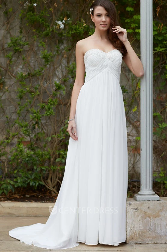 Sweetheart Long Criss-Cross Empire Chiffon Wedding Dress With