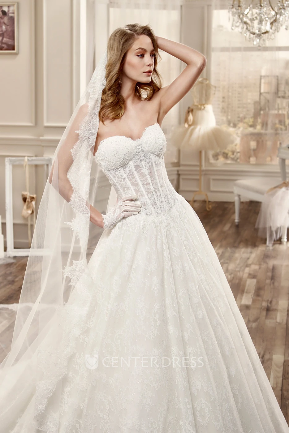 Sweetheart Wedding Dress with Appliques and Pleated Skirt