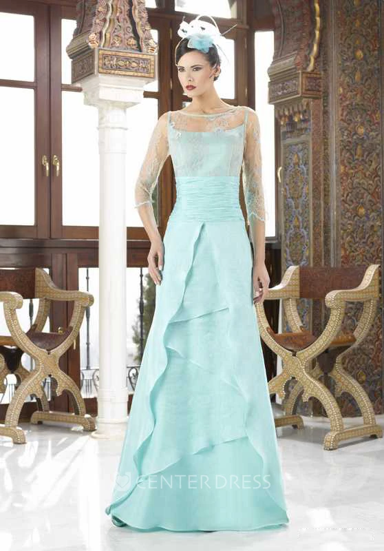 Maxi 3-4 Sleeve Illusion Bateau Neck Chiffon Mother Of The Bride Dress