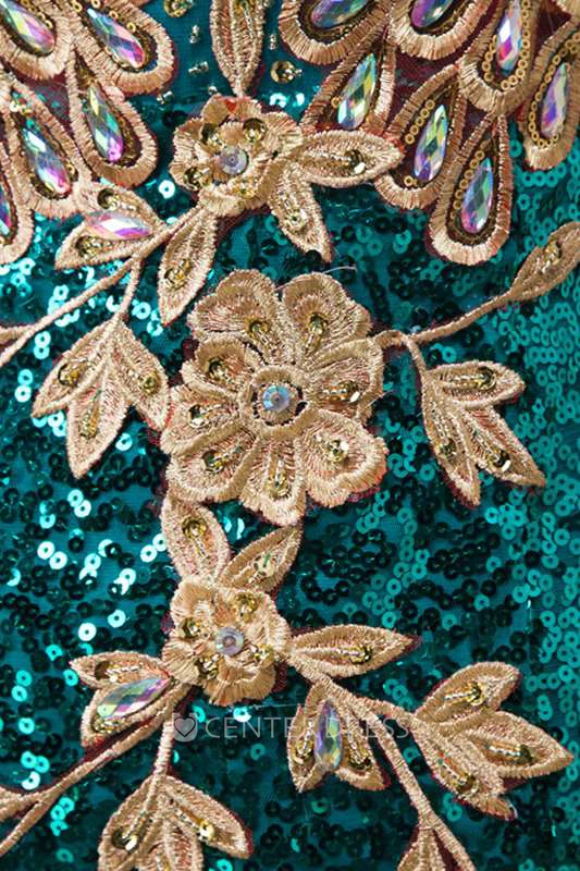 Sleeveless V Neck Sequined Long Tulle Dress