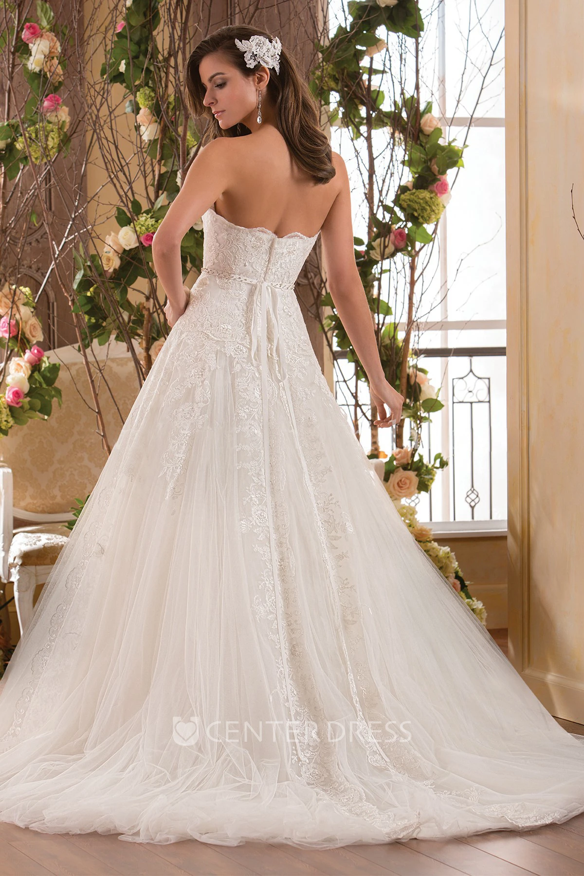 Sweetheart A-Line Gown With Appliques And Sequined Waistline