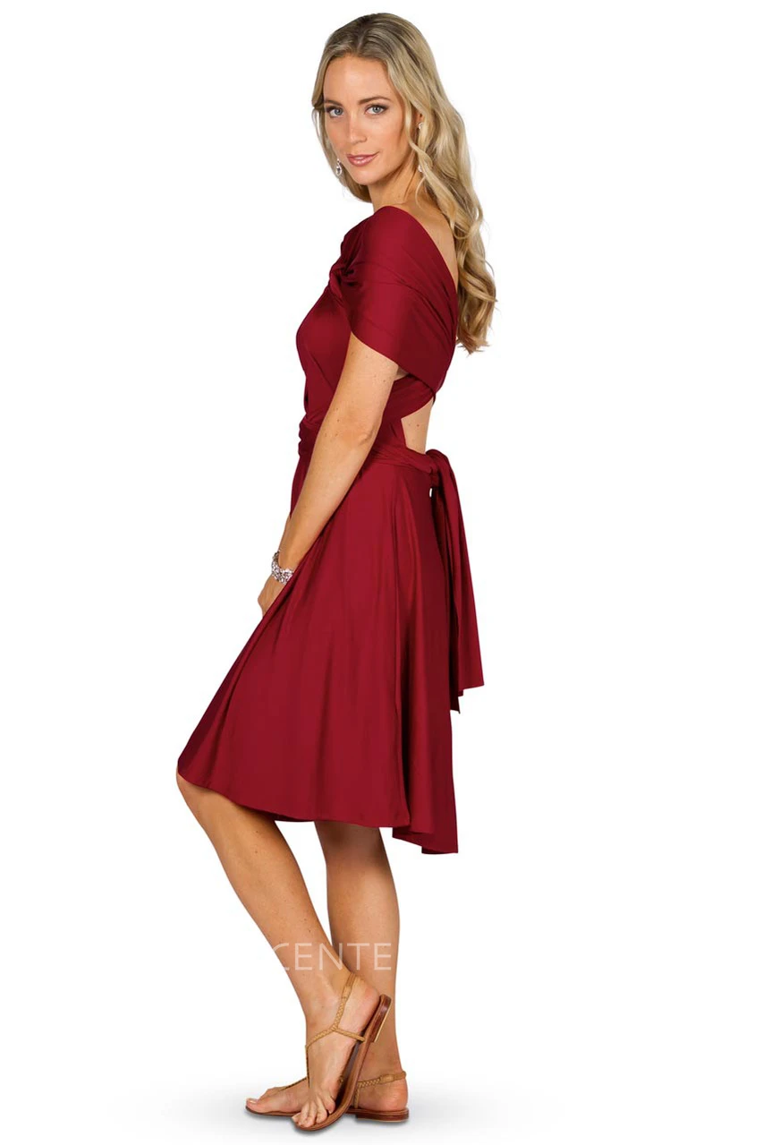 Knee-Length Sleeveless Criss-Cross Strapped Chiffon Convertible Bridesmaid Dress