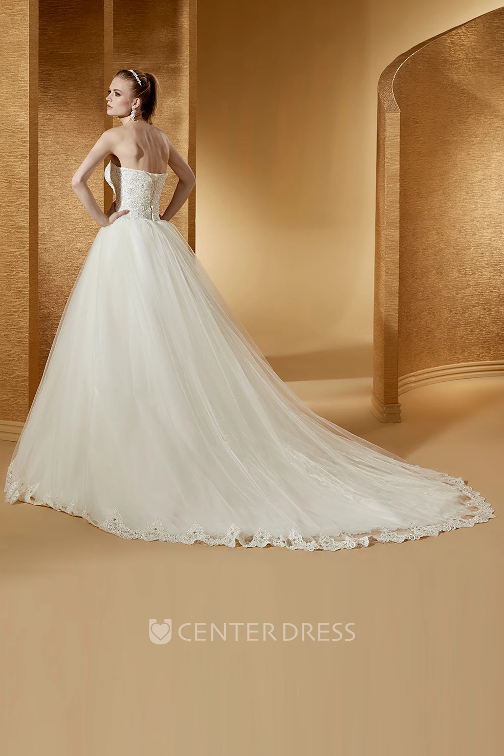 Classic Sweetheart Ball Gown With Unique Corset And Brush Train