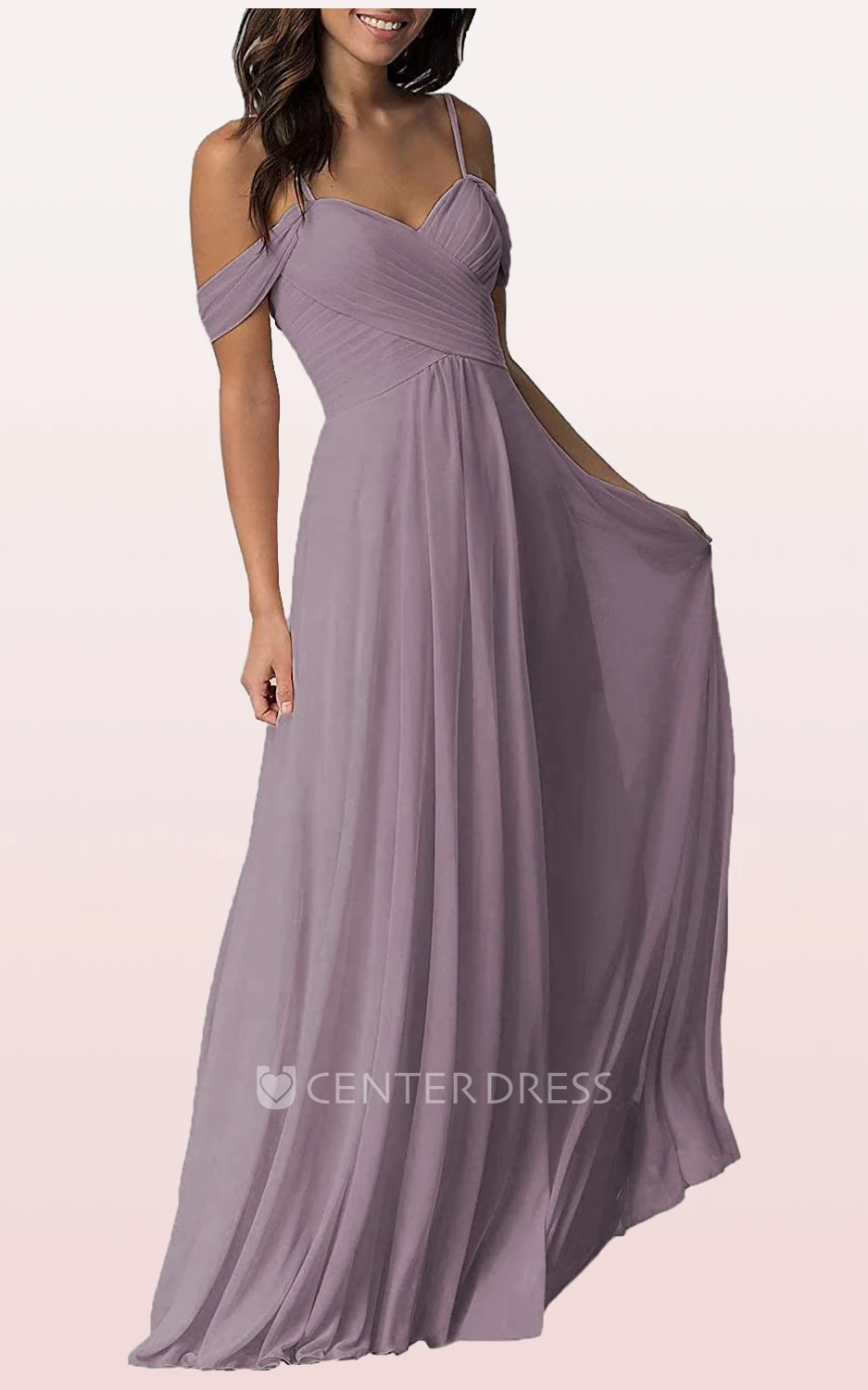 Chiffon Floor-length Off-the-shoulder A Line Sleeveless Bridesmaid Dress With Criss Cross