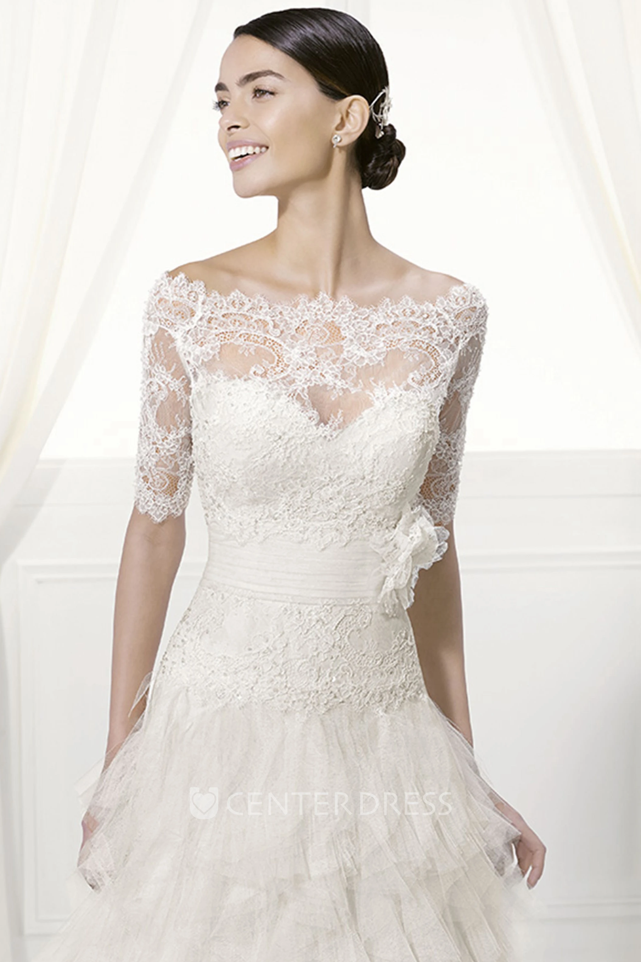 Sweetheart High-low Wedding Gown With Lace Corset and Brush Train