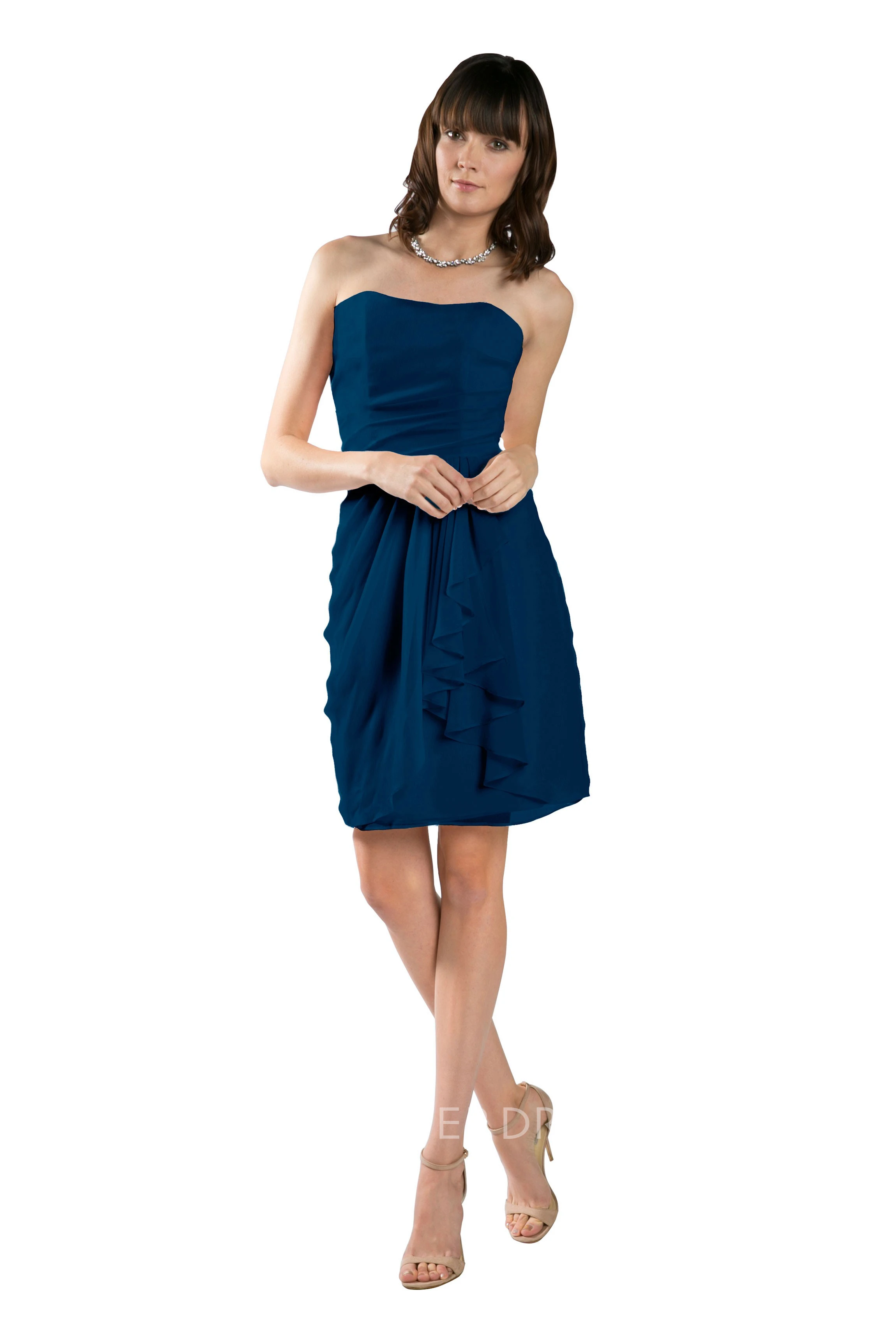 Short Pencil Strapless Draped Chiffon Muti-Color Convertible Bridesmaid Dress