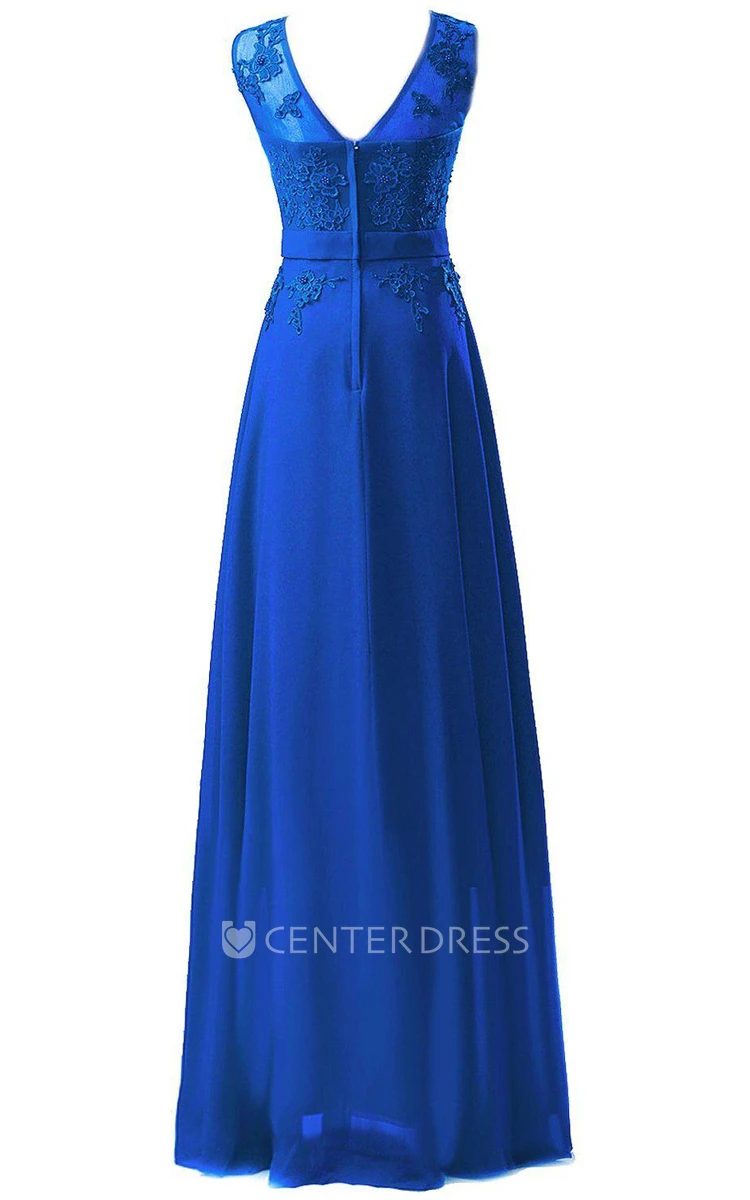Amazing Sleeveless Chiffon Long Dress With Lace Applique