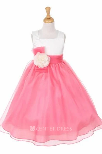 Floral Floral Bowed Organza&Satin Flower Girl Dress With Sash
