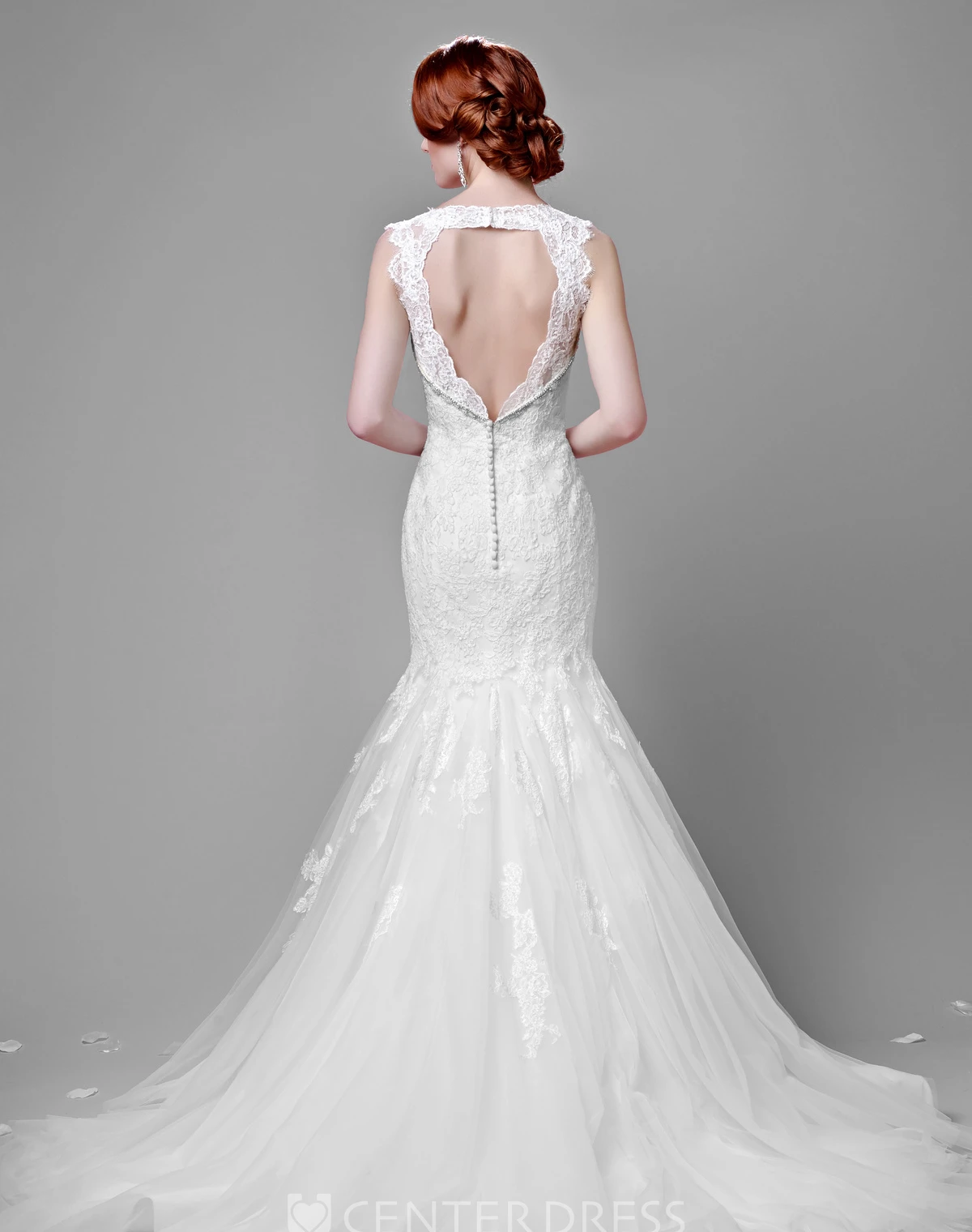 Lace Mermaid Sleeveless Wedding Dress With Beadwork And Tulle Skirt
