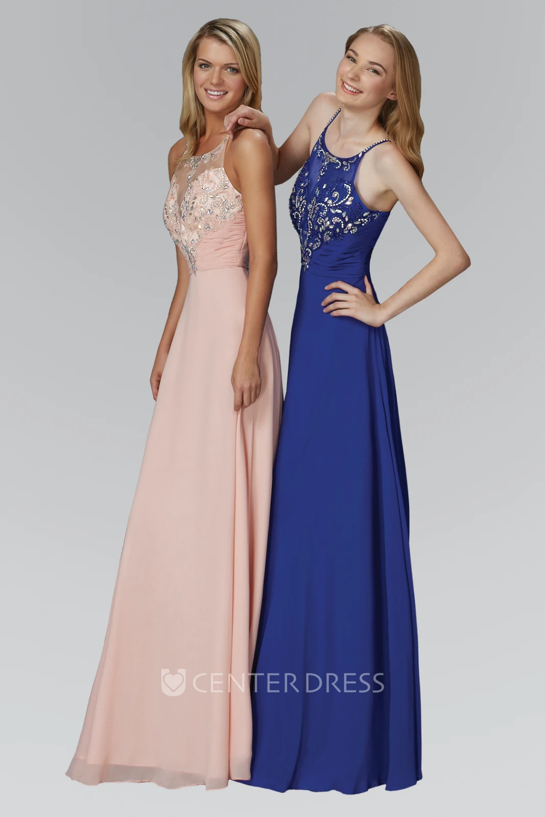 Sheath Floor-Length Spaghetti Sleeveless Chiffon Zipper Dress With Beading