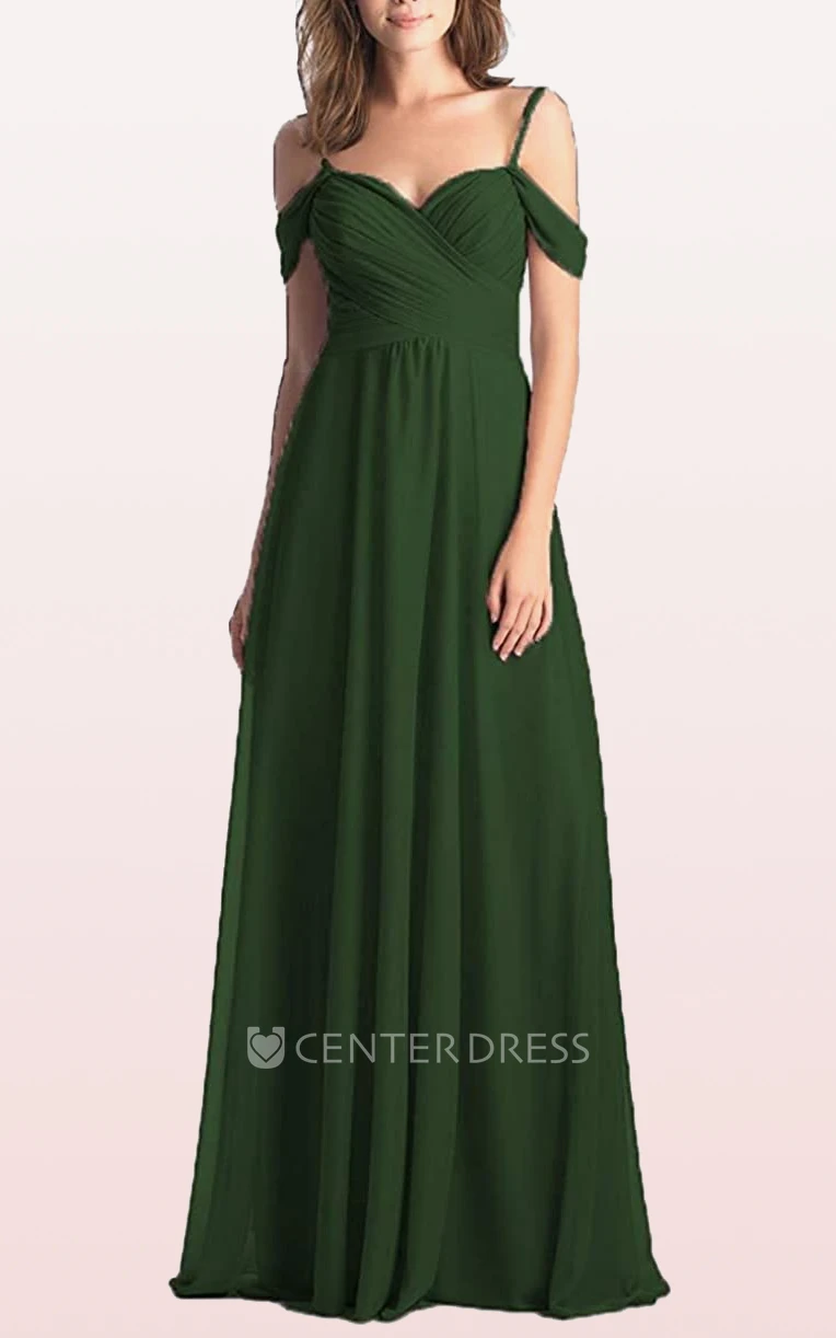 Chiffon Floor-length Off-the-shoulder A Line Sleeveless Bridesmaid Dress With Criss Cross