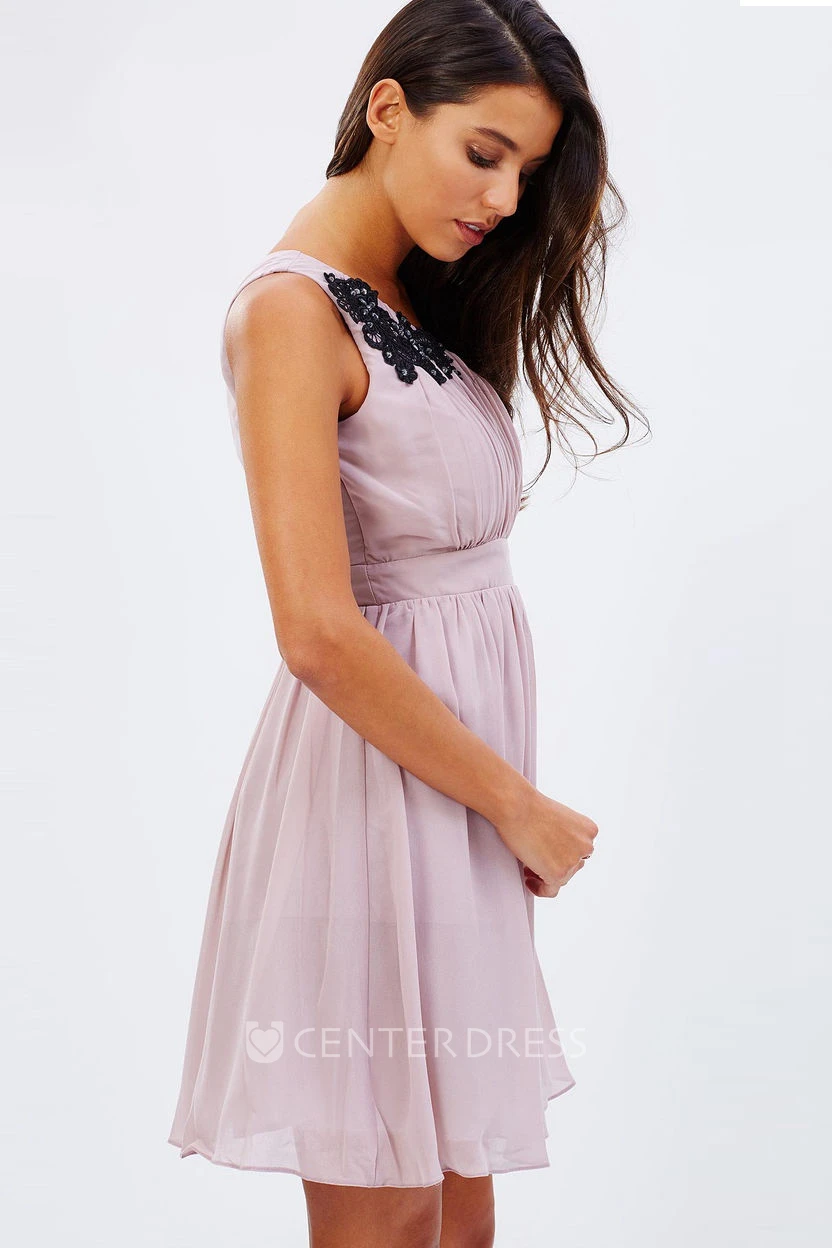 One-Shoulder Mini Ruched Chiffon Bridesmaid Dress With Appliques