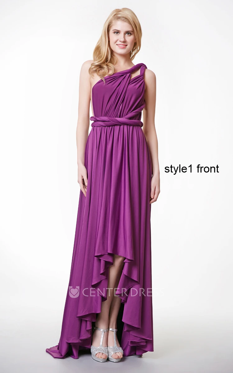 Convertible Ruffled A-line High-low Jersey Dress With Pleats