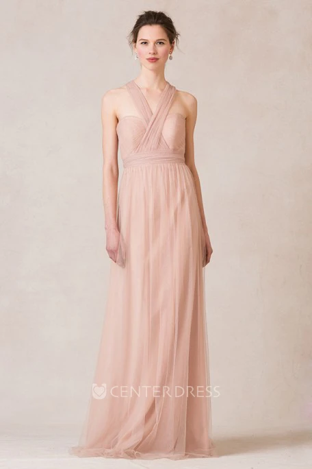 Sleeveless Criss-Cross Sweetheart Tulle Bridesmaid Dress With Straps