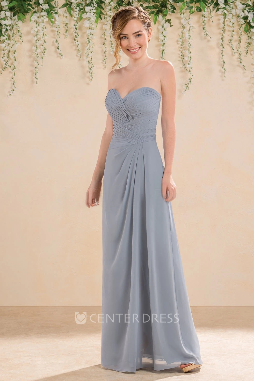 Sweetheart A-Line Floor-Length Gown With Crisscrossed Ruches