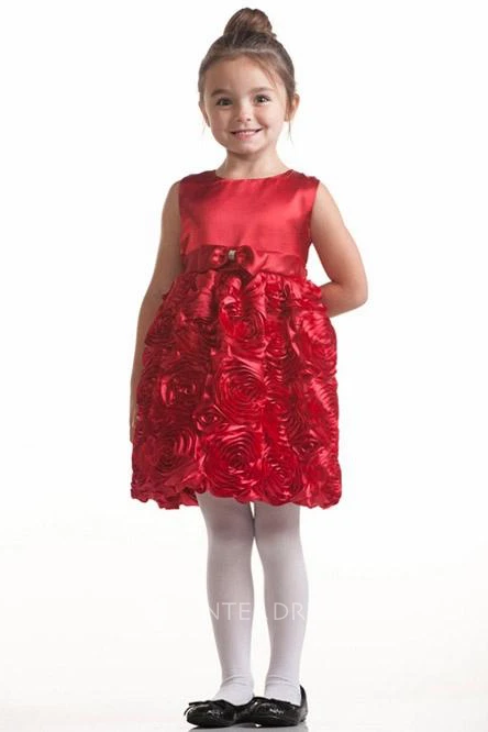 Midi Tiered Bowed Satin Flower Girl Dress