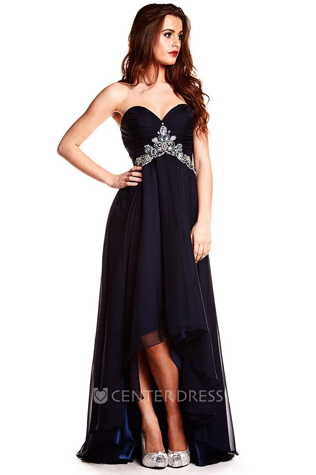 High-Low Sweetheart Sleeveless Sequined Chiffon Prom Dress
