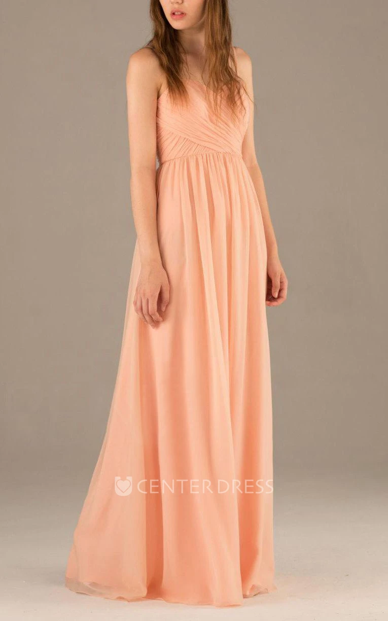 Spaghetti Straps Sweetheart Pleated A-line Chiffon Long Dress