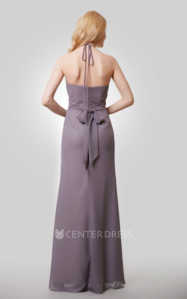Sweetheart Long Chiffon Dress With Side Draping and Spaghetti Straps