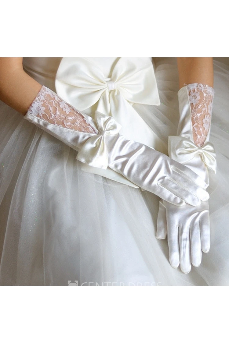 Long Stretch Satin Large Bowknot Gloves
