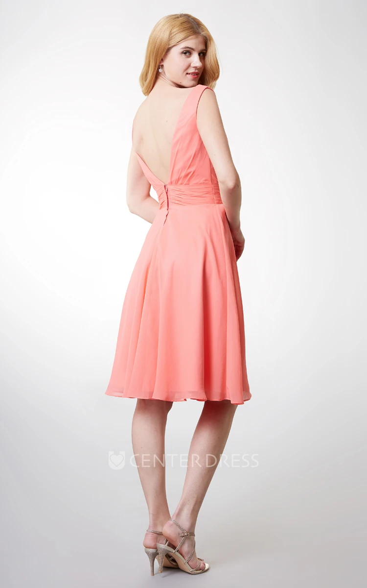 Pleated A-line Short Chiffon Dress With Crystal-detailing