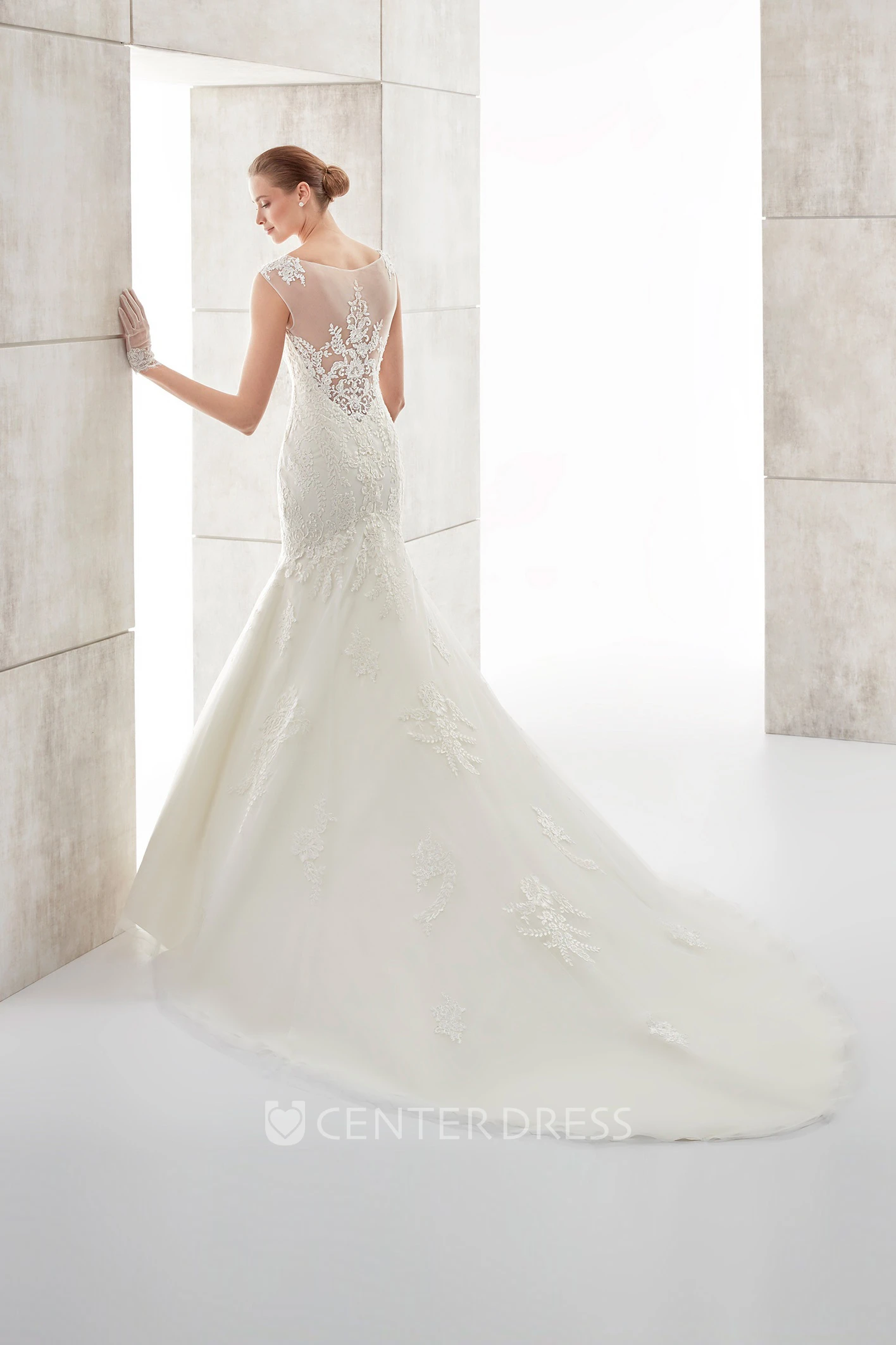 Square-Neck Court-Train Mermaid Wedding Dress With Illusive Lace Straps And Back