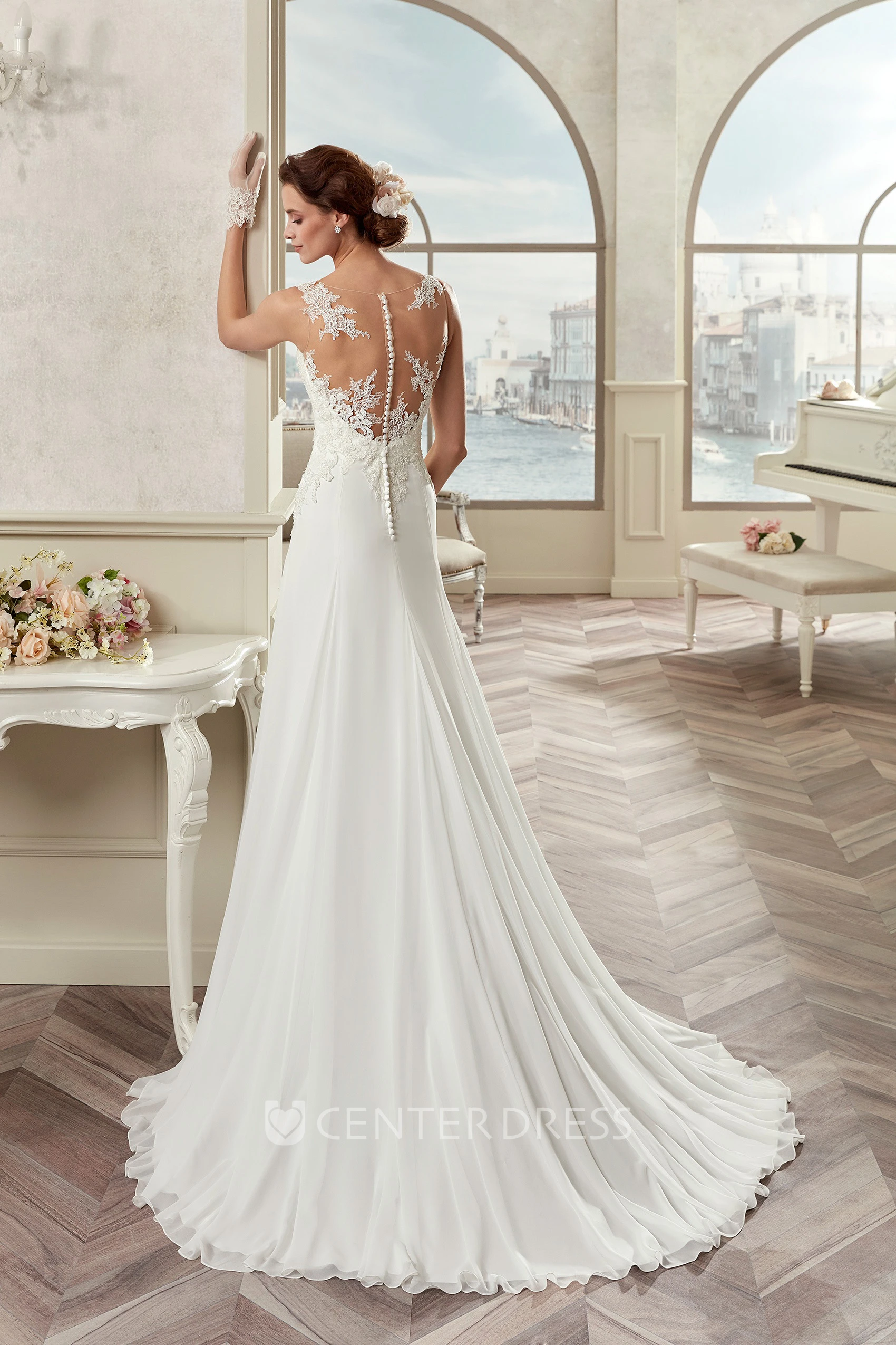 Sweetheart Sheath Satin Gown With Lace Bodice And Detachable Train