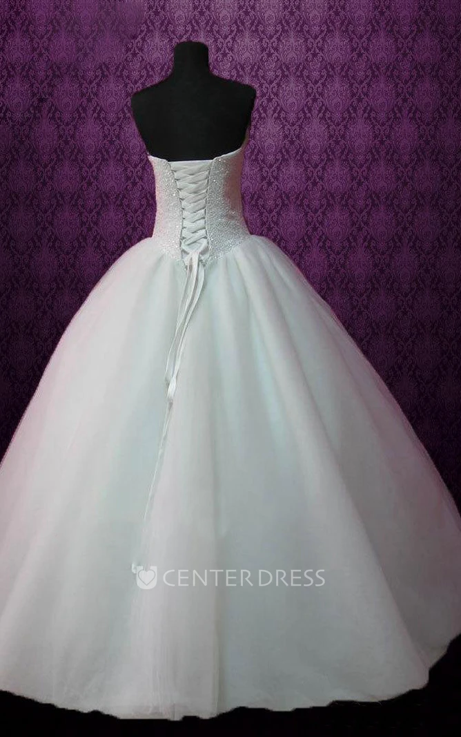 Ball Gown Tulle Satin Dress With Beading