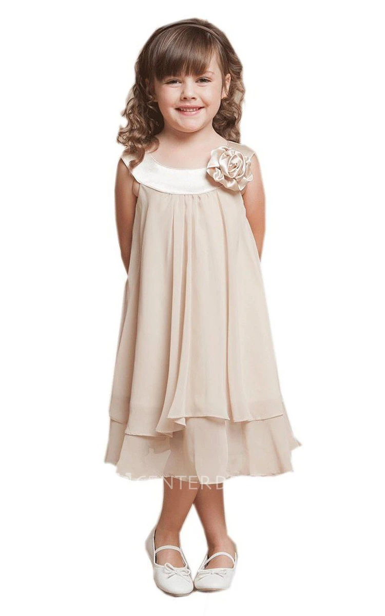 Adorable A-Line Round Neck Chiffon Flower Girl Dress with Flower Decor