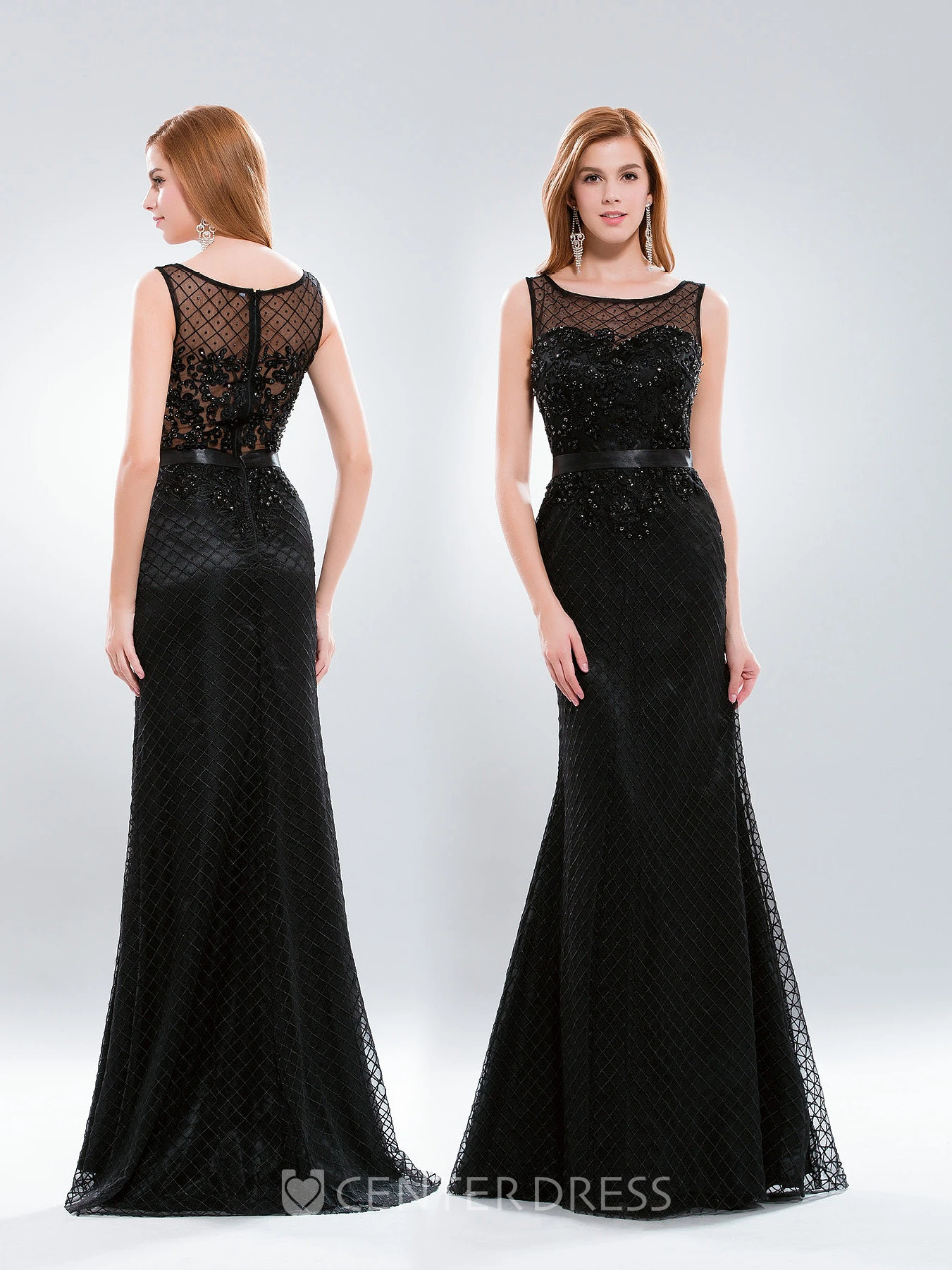 Sheath Bateau Sleeveless Lace Illusion Dress With Appliques And Sequins